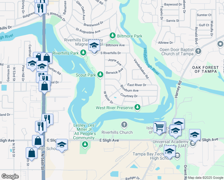 map of restaurants, bars, coffee shops, grocery stores, and more near 805 Bellemeade Circle in Tampa