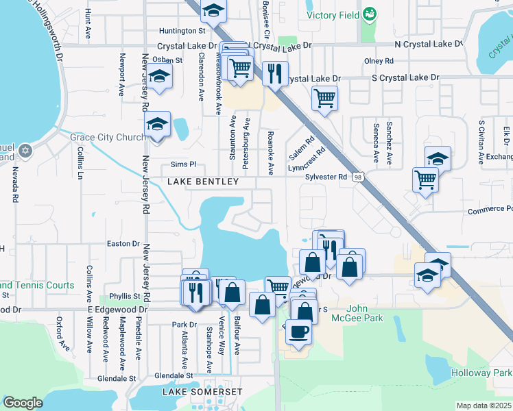map of restaurants, bars, coffee shops, grocery stores, and more near 2003 Merlin Way in Lakeland