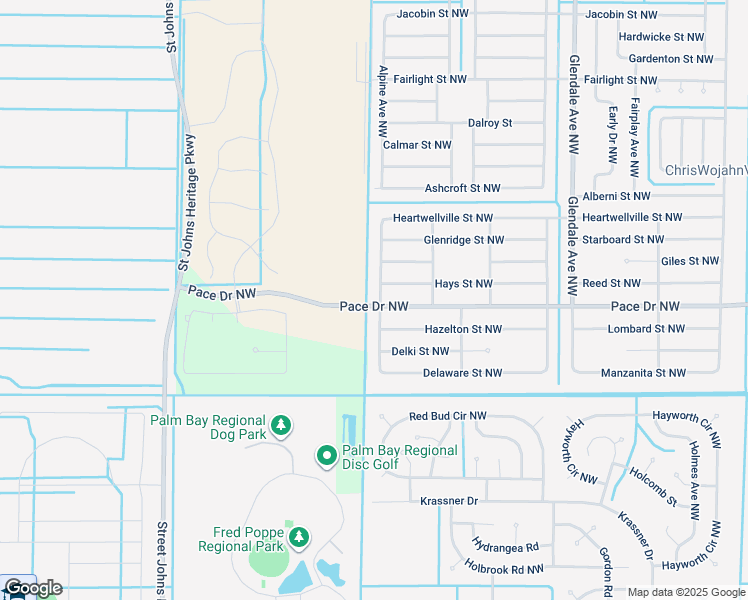 map of restaurants, bars, coffee shops, grocery stores, and more near 808 Gillmar Avenue Northwest in Palm Bay