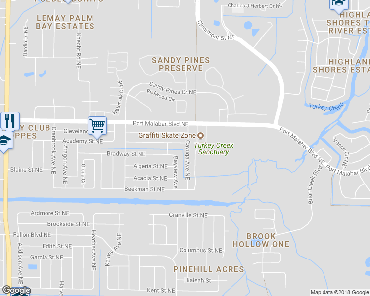 map of restaurants, bars, coffee shops, grocery stores, and more near 790 Cayuga Avenue Northeast in Palm Bay