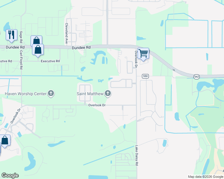 map of restaurants, bars, coffee shops, grocery stores, and more near 558 Cody Caleb Drive in Winter Haven