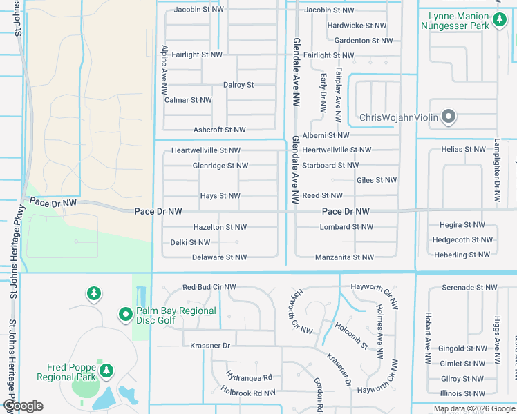 map of restaurants, bars, coffee shops, grocery stores, and more near 1727 Pace Drive Northwest in Palm Bay