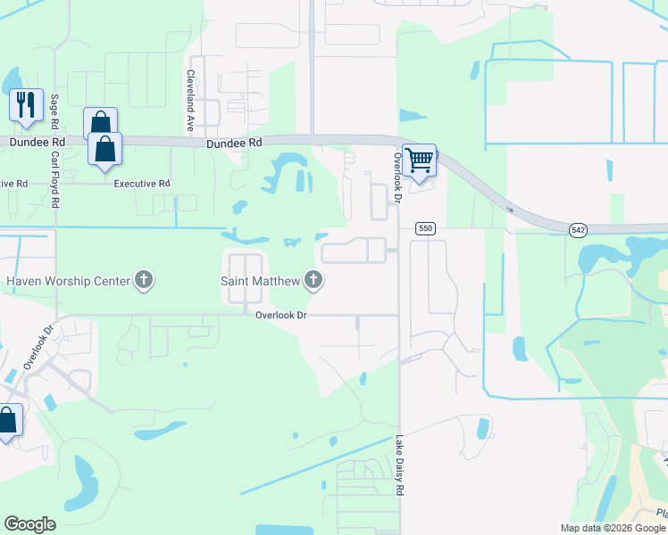 map of restaurants, bars, coffee shops, grocery stores, and more near 558 Cody Caleb Drive in Winter Haven