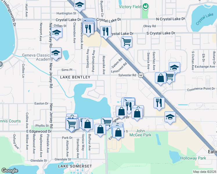 map of restaurants, bars, coffee shops, grocery stores, and more near 2003 Sylvester Court in Lakeland