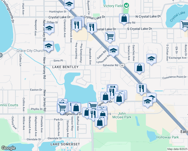 map of restaurants, bars, coffee shops, grocery stores, and more near 2003 Sylvester Court in Lakeland