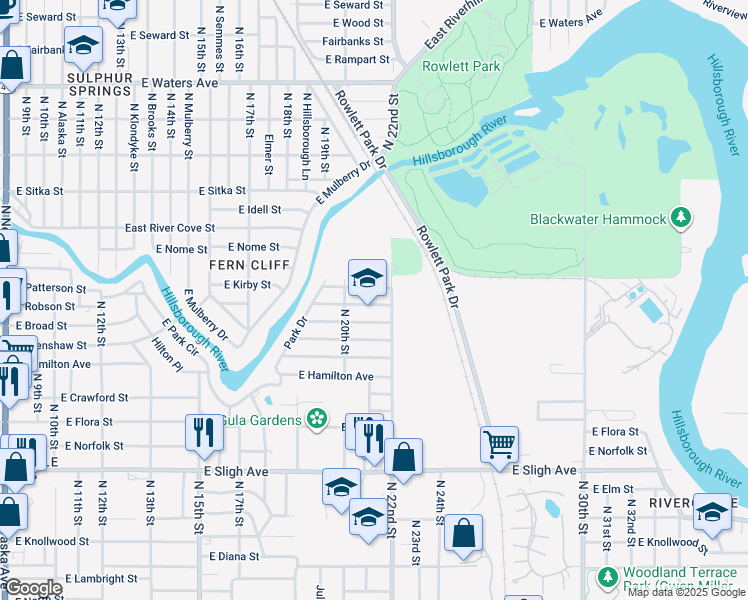 map of restaurants, bars, coffee shops, grocery stores, and more near 2012 East Robson Street in Tampa
