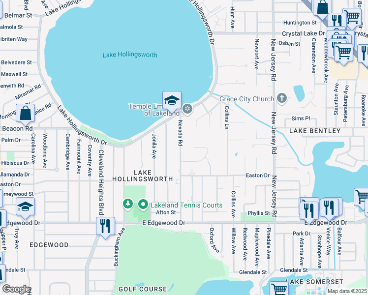 map of restaurants, bars, coffee shops, grocery stores, and more near 2306 Nevada Road in Lakeland