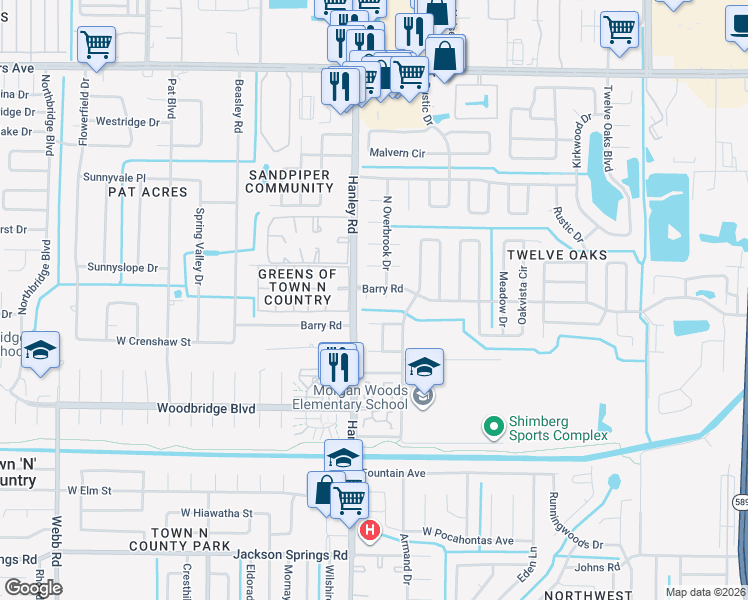map of restaurants, bars, coffee shops, grocery stores, and more near 7403 Spring Court in Tampa