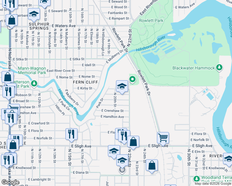 map of restaurants, bars, coffee shops, grocery stores, and more near 1910 East Robson Street in Tampa