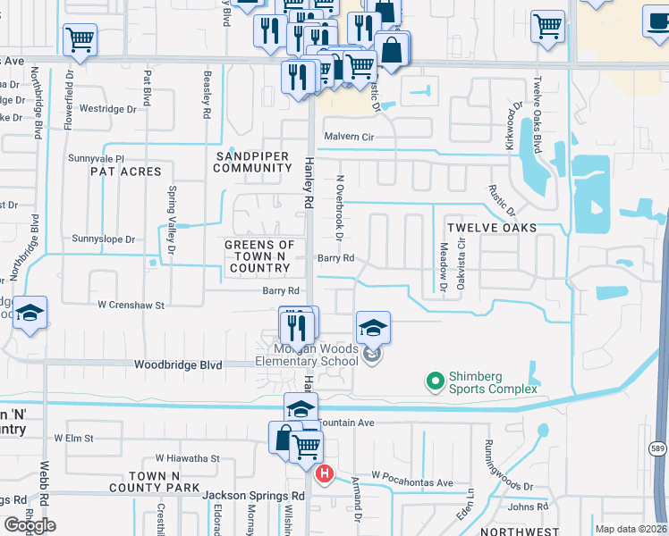 map of restaurants, bars, coffee shops, grocery stores, and more near 7403 Spring Court in Tampa
