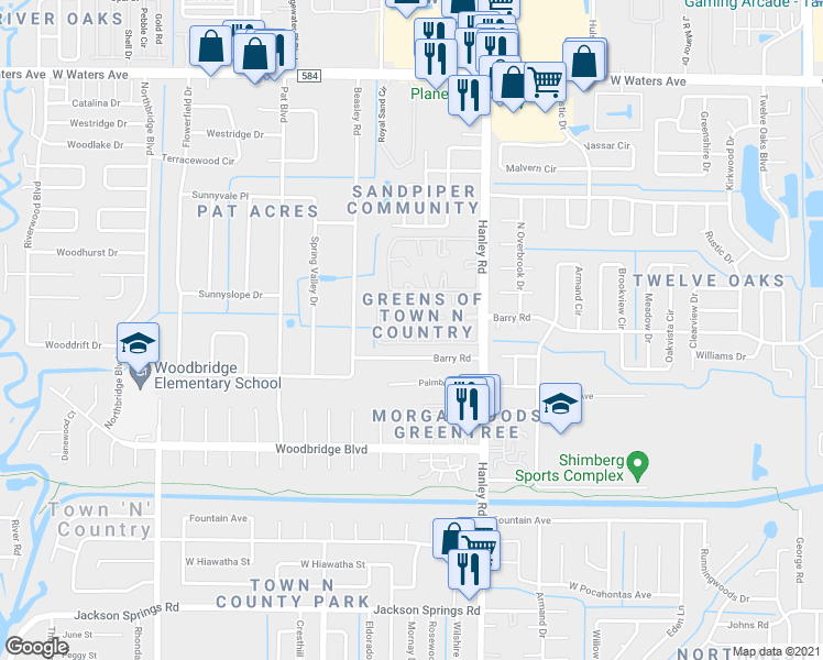 map of restaurants, bars, coffee shops, grocery stores, and more near 7510 Fragancia Court in Tampa