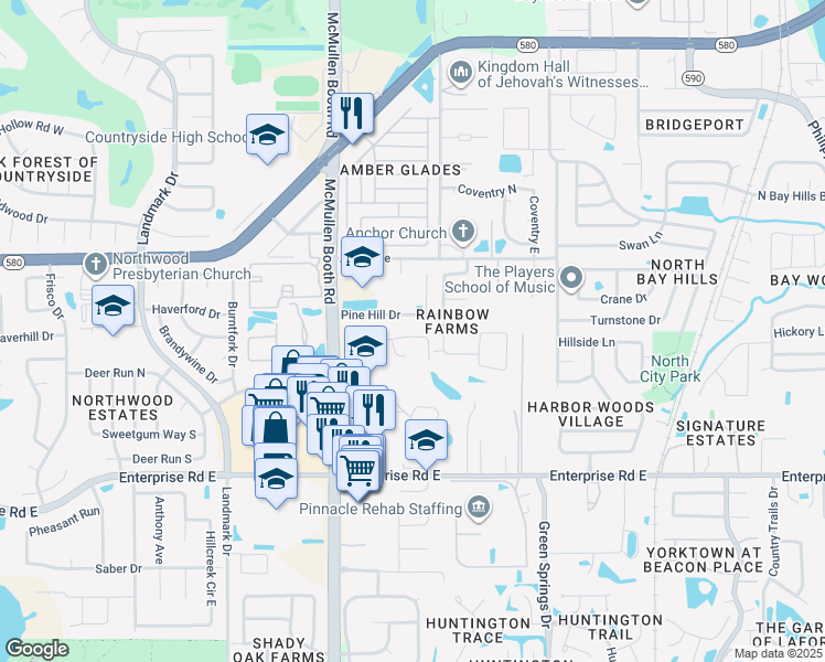 map of restaurants, bars, coffee shops, grocery stores, and more near 2034 Rainbow Farms Drive in Safety Harbor