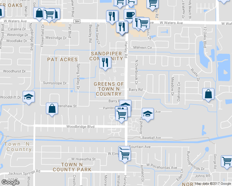 map of restaurants, bars, coffee shops, grocery stores, and more near in Town 'n' Country