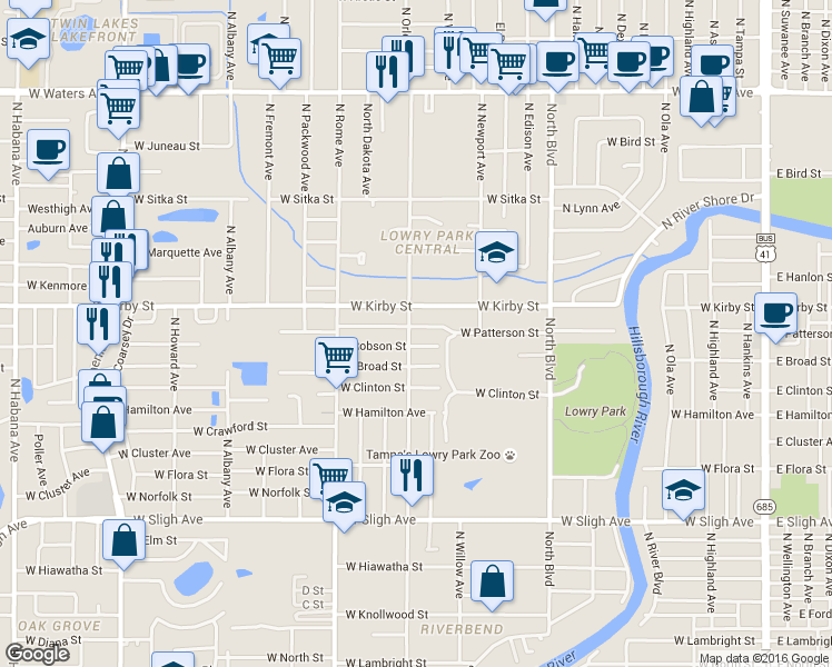 map of restaurants, bars, coffee shops, grocery stores, and more near 1316 West Patterson Street in Tampa