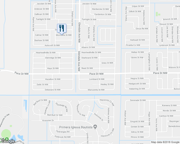 map of restaurants, bars, coffee shops, grocery stores, and more near 1543 Pace Drive Northwest in Palm Bay