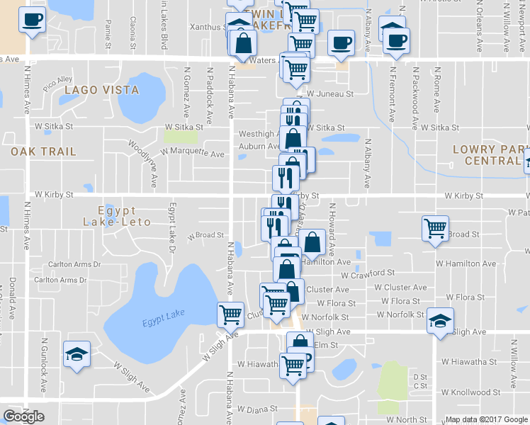 map of restaurants, bars, coffee shops, grocery stores, and more near 7506 North Saint Peter Avenue in Tampa