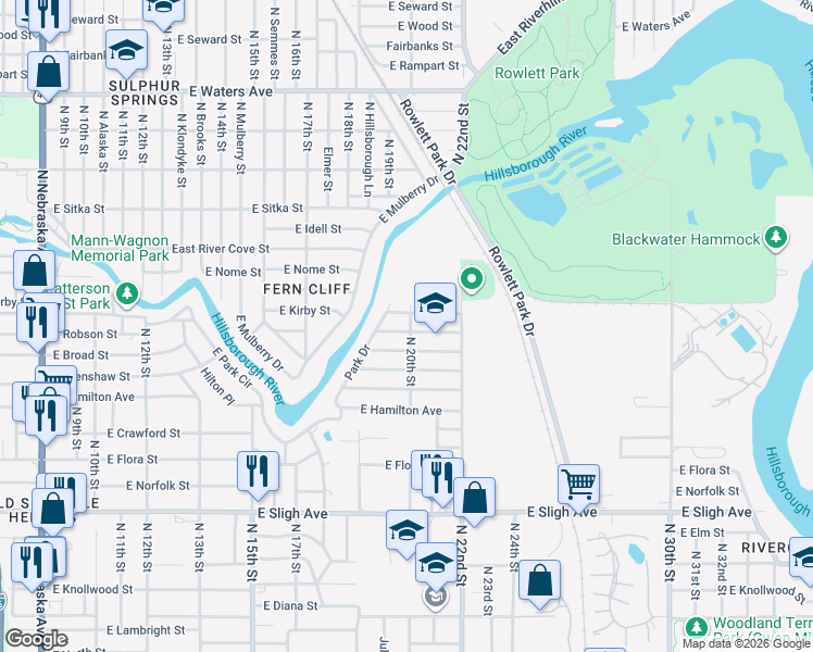 map of restaurants, bars, coffee shops, grocery stores, and more near 1910 East Robson Street in Tampa
