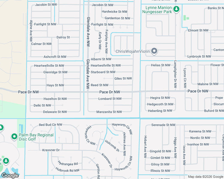 map of restaurants, bars, coffee shops, grocery stores, and more near 806 Globe Avenue Northwest in Palm Bay