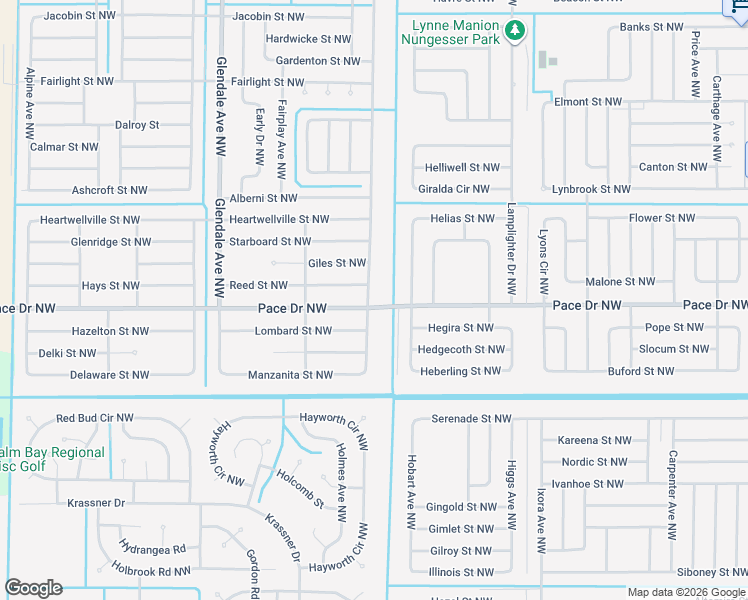 map of restaurants, bars, coffee shops, grocery stores, and more near 801 Glencove Avenue Northwest in Palm Bay