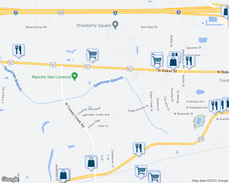 map of restaurants, bars, coffee shops, grocery stores, and more near 547 Lindsay Anne Court in Plant City