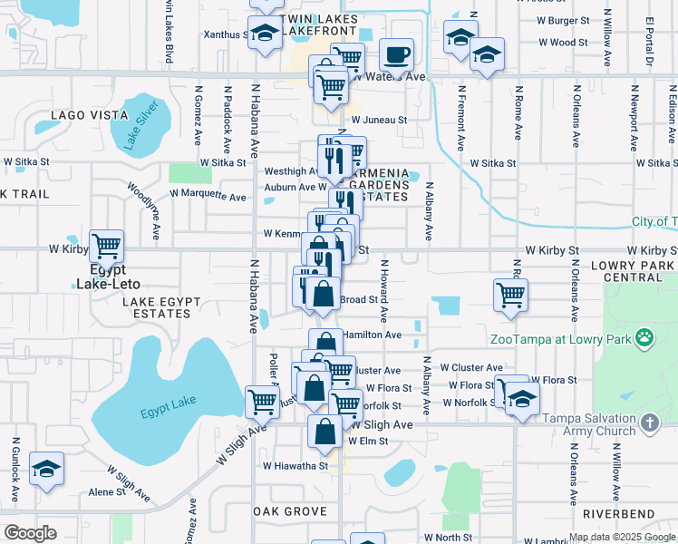 map of restaurants, bars, coffee shops, grocery stores, and more near in Tampa