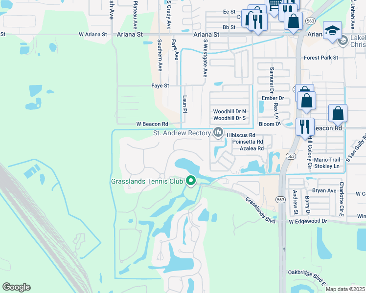 map of restaurants, bars, coffee shops, grocery stores, and more near 2491 Laurel Glen Drive in Lakeland