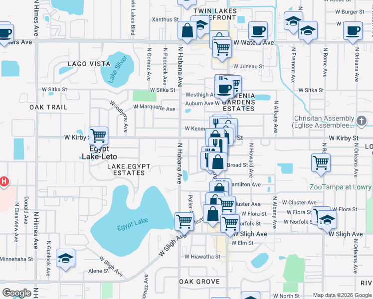 map of restaurants, bars, coffee shops, grocery stores, and more near 3 North Arrawana Avenue in Tampa