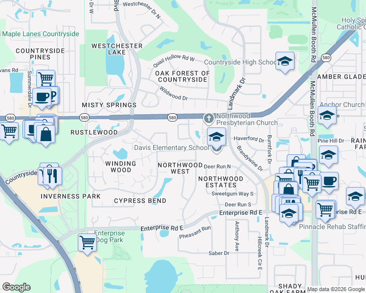 map of restaurants, bars, coffee shops, grocery stores, and more near 2818 Haverhill Drive in Clearwater