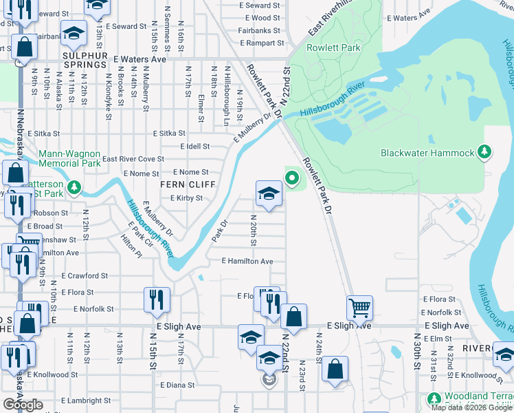 map of restaurants, bars, coffee shops, grocery stores, and more near 1910 East Robson Street in Tampa