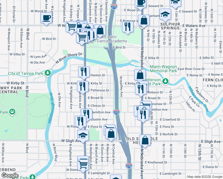 map of restaurants, bars, coffee shops, grocery stores, and more near 700 East Robson Street in Tampa