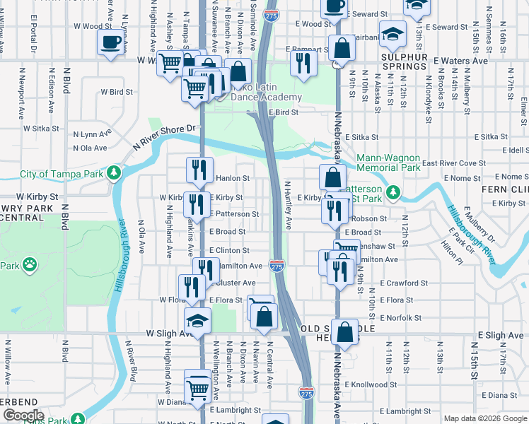 map of restaurants, bars, coffee shops, grocery stores, and more near 700 East Robson Street in Tampa
