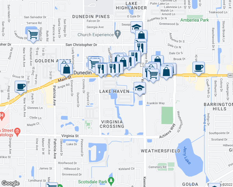 map of restaurants, bars, coffee shops, grocery stores, and more near in Dunedin