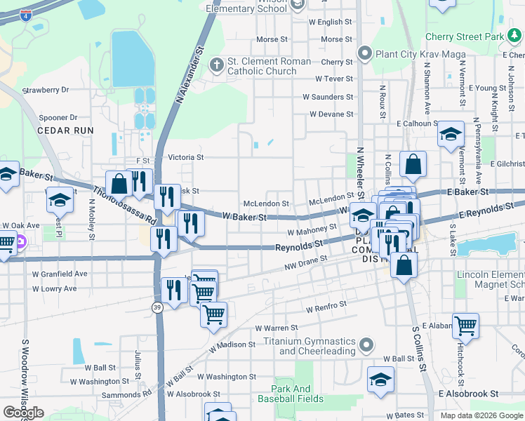 map of restaurants, bars, coffee shops, grocery stores, and more near 906 U.S. 92 in Plant City