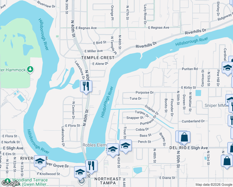map of restaurants, bars, coffee shops, grocery stores, and more near 4013 Dolphin Drive in Tampa
