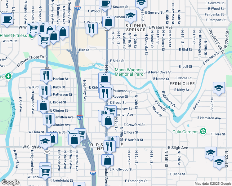 map of restaurants, bars, coffee shops, grocery stores, and more near 906 East Robson Street in Tampa