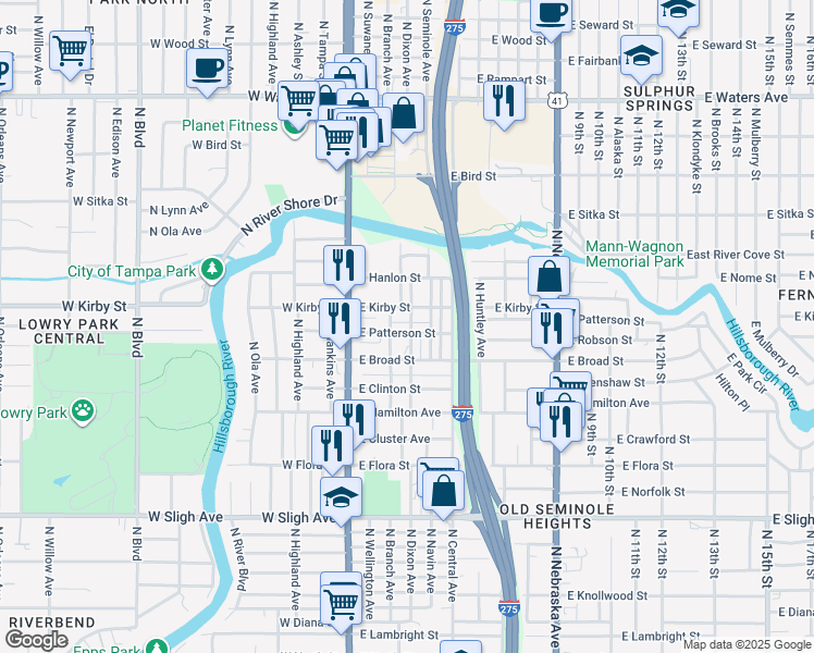 map of restaurants, bars, coffee shops, grocery stores, and more near 220 East Patterson Street in Tampa