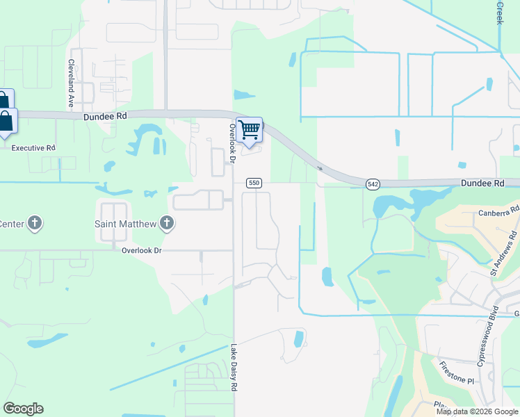 map of restaurants, bars, coffee shops, grocery stores, and more near 2904 Whispering Trails Drive in Winter Haven