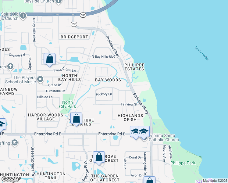map of restaurants, bars, coffee shops, grocery stores, and more near 5 Summit Lane in Safety Harbor