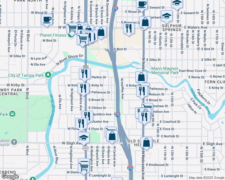 map of restaurants, bars, coffee shops, grocery stores, and more near 700 East Robson Street in Tampa