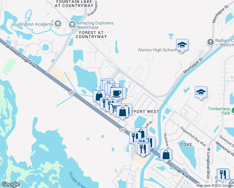 map of restaurants, bars, coffee shops, grocery stores, and more near 11655 West Hillsborough Avenue in Tampa