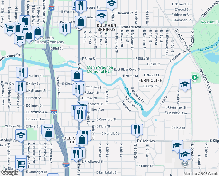 map of restaurants, bars, coffee shops, grocery stores, and more near 1036 East Robson Street in Tampa