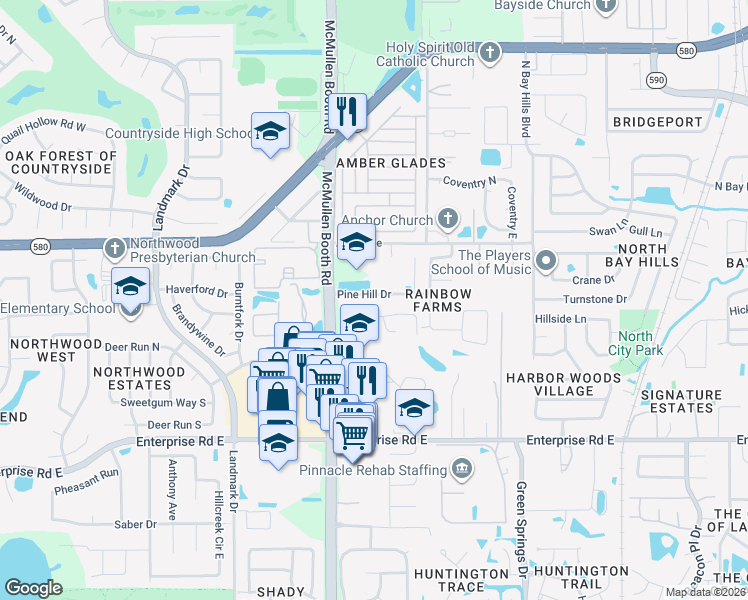 map of restaurants, bars, coffee shops, grocery stores, and more near 1812 Pine Hill Drive in Safety Harbor