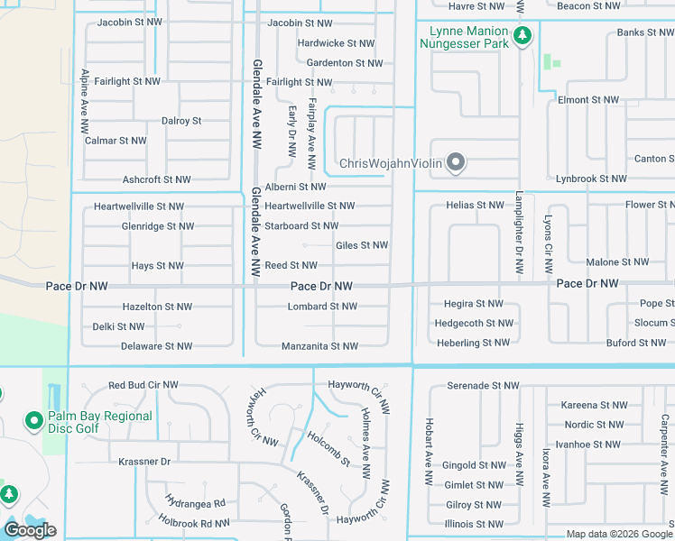 map of restaurants, bars, coffee shops, grocery stores, and more near 806 Globe Avenue Northwest in Palm Bay
