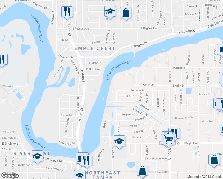 map of restaurants, bars, coffee shops, grocery stores, and more near 4001 Dolphin Drive in Tampa