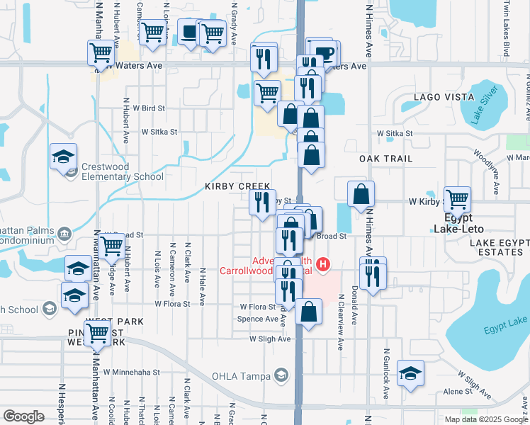map of restaurants, bars, coffee shops, grocery stores, and more near 7506 North Cortez Street in Tampa