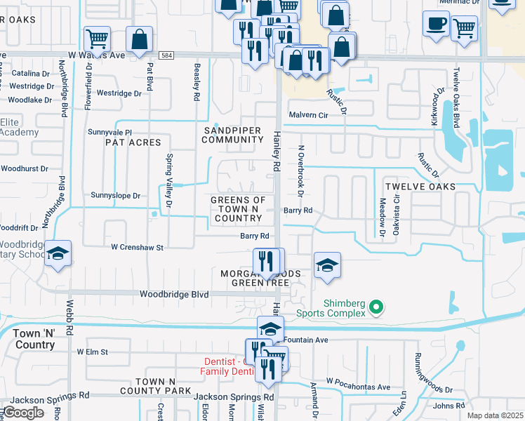 map of restaurants, bars, coffee shops, grocery stores, and more near 7403 Abonado Road in Tampa