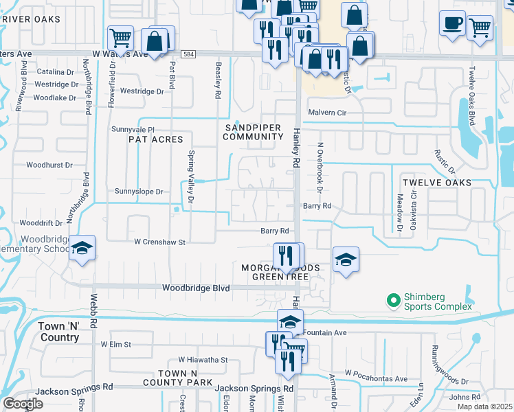 map of restaurants, bars, coffee shops, grocery stores, and more near in Town 'n' Country