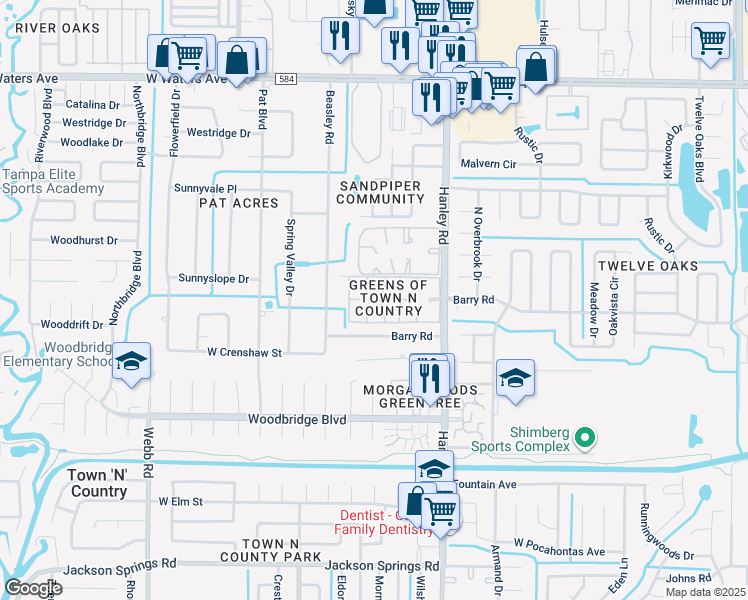 map of restaurants, bars, coffee shops, grocery stores, and more near 7510 Fragancia Court in Tampa