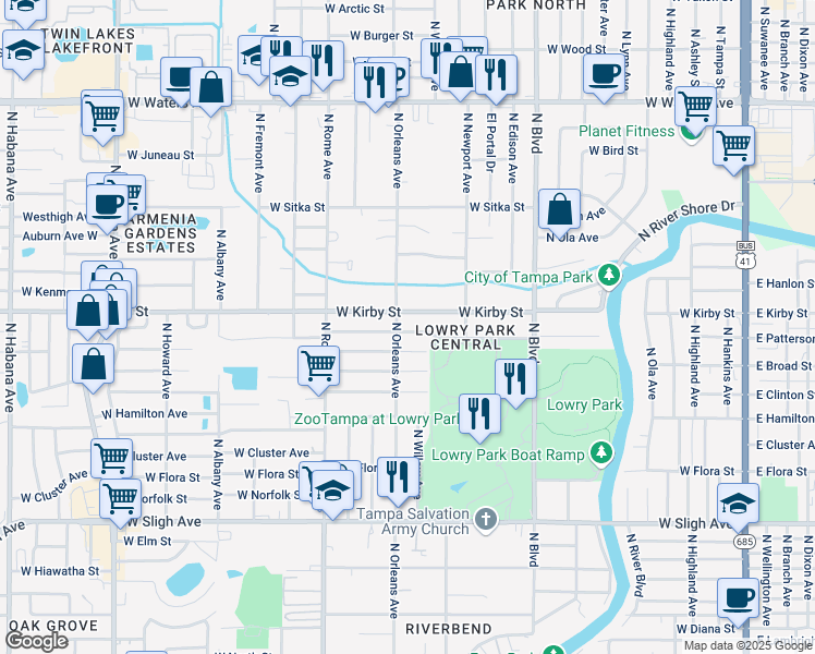 map of restaurants, bars, coffee shops, grocery stores, and more near 1316 West Patterson Street in Tampa