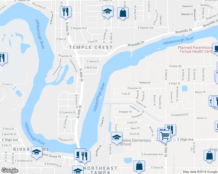 map of restaurants, bars, coffee shops, grocery stores, and more near 4001 Dolphin Drive in Tampa